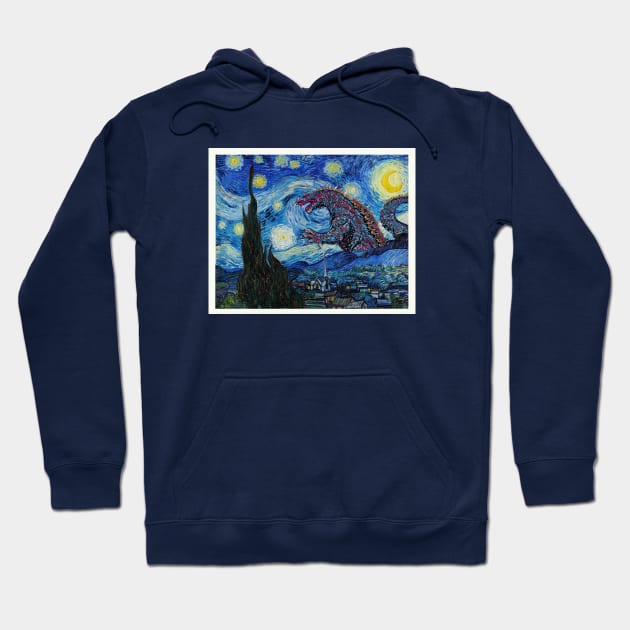 Godzilla in a Starry Night Van Gogh Masterpiece Hoodie by Teessential